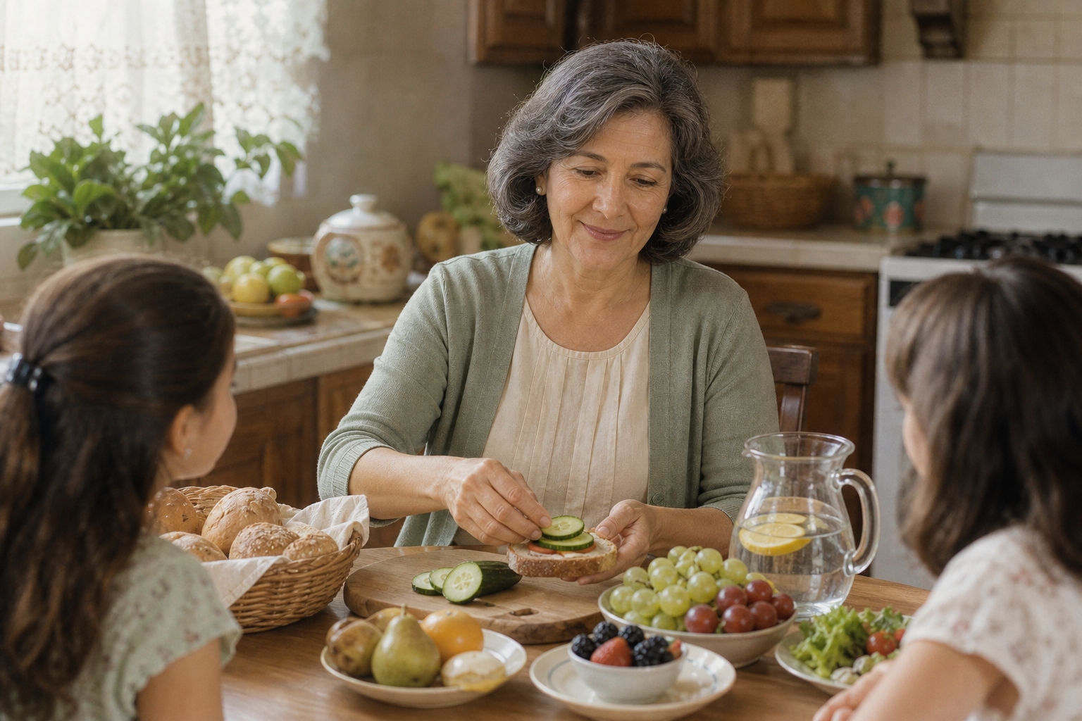 Elena preparing lunch with family